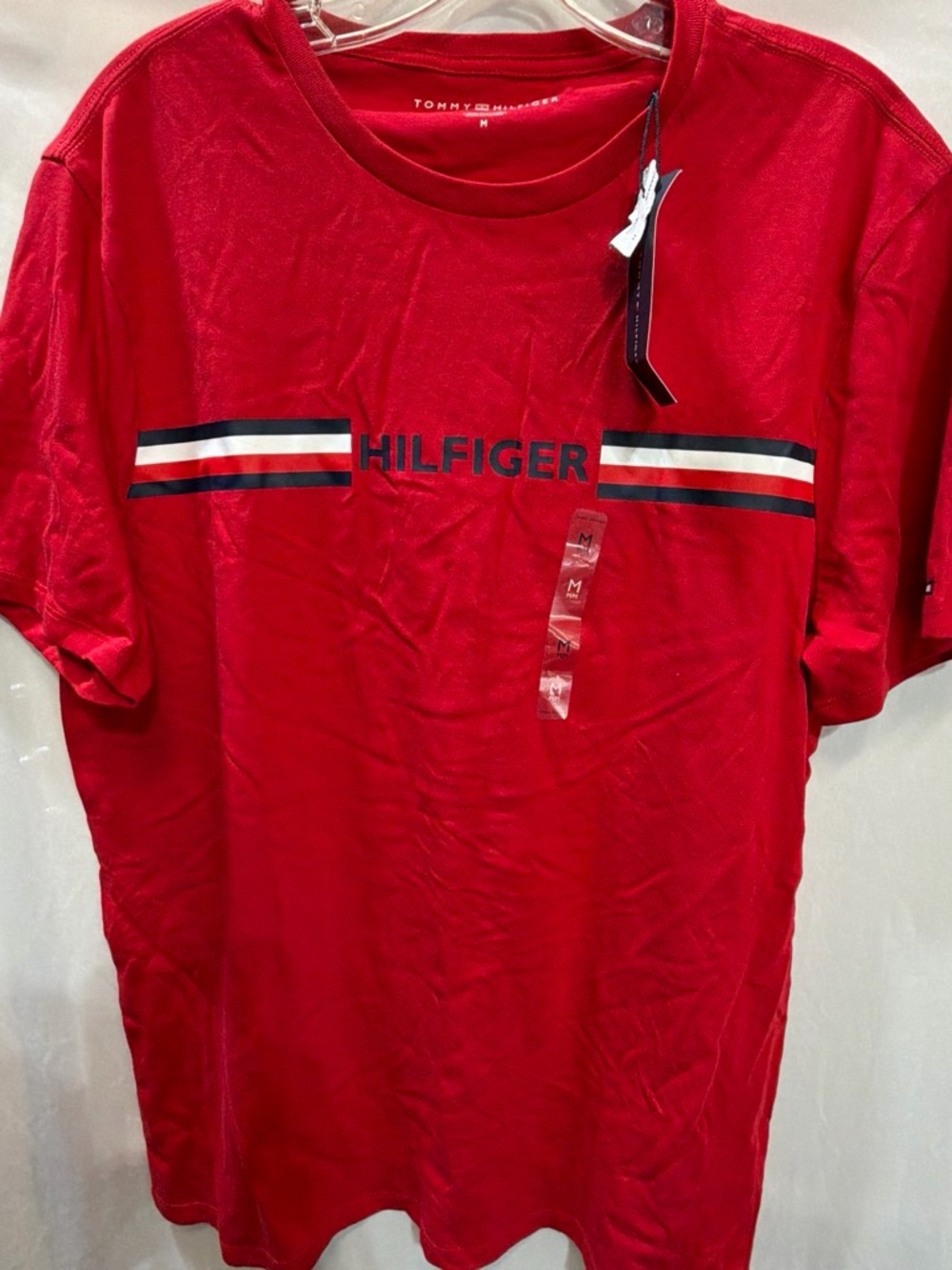 Tommy Hilfiger Red Short Sleeve Crew with Flag Stripe